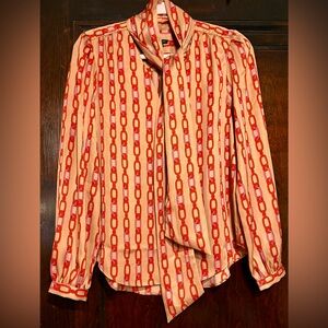 Ann Taylor Chain Print Blouse - Red and Pink and Camel